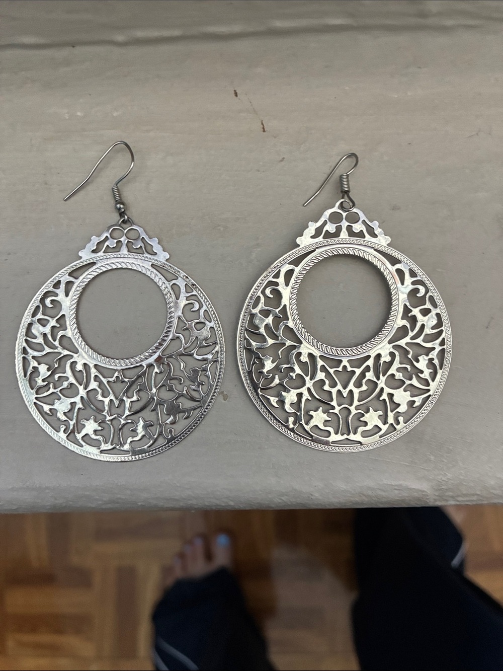 Ornate Silver Filigree Round Drop Earrings - Women Jewelry